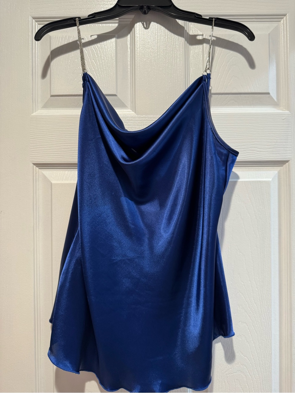 Nicole Miller Royal Blue Satin Cowl Camisole with Chain Straps